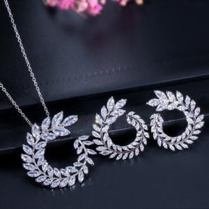 Quality Fashion CZ Necklace Pendant Bridesmaid Gift CZ Crystal Necklace and Earring Sets Big Wedding Jewelry Sets wholesale