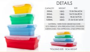 Quality FDA 300ml 500ml 800ml 1200ml Silicone Folding Lunch Box wholesale
