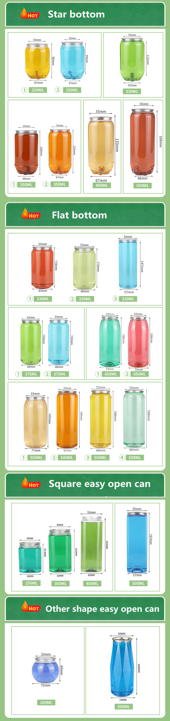 Plastic Beverage Juice Milk Soft Drink Cans 500ml With Aluminum Easy Open Ends