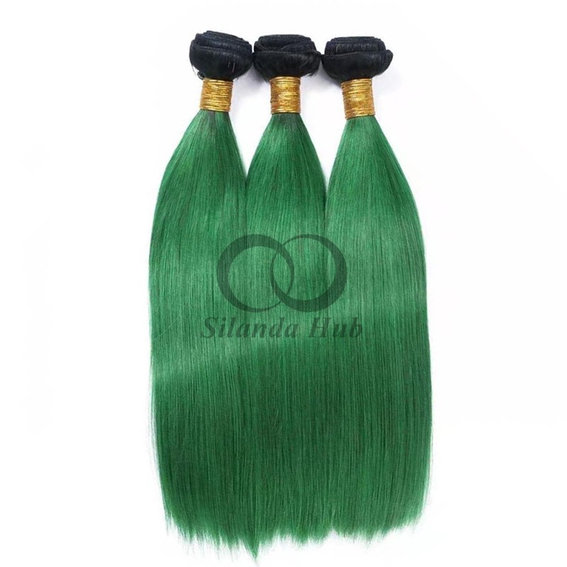 #T1B/Green Straight Remy Human Hair Bundles Sew In Weave Bundles Brazilian Bundle Deals
