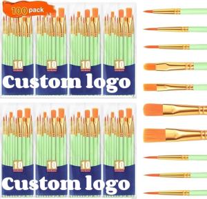 Quality Wooden Handle 100 Packs 10 Pcs Artist Brushes Set For Acrylic And Oil Painting wholesale