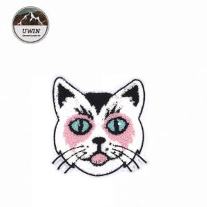 Quality Popular Embroidered Animal Patches , Cute White Cat Sew On Patches Towel Material wholesale