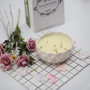 Quality Custom Logo Scented Soy Wax Candle Ceramic Marbled Jar Scented 3 Wick Soy Candle wholesale