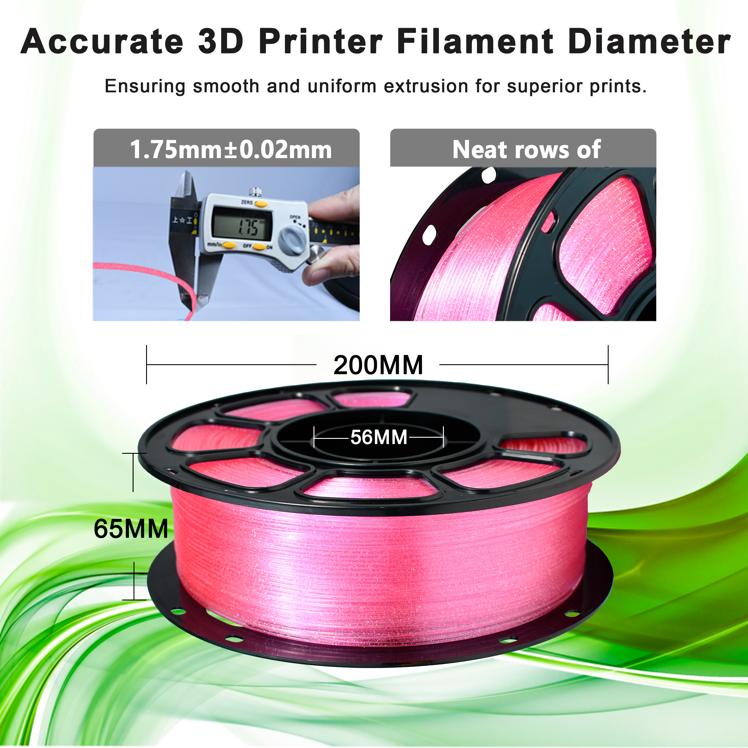 IBOSS Glitter Pink PLA+ Filament 100% Bubble Free Toughness Enhanced For 3D Printing Filament