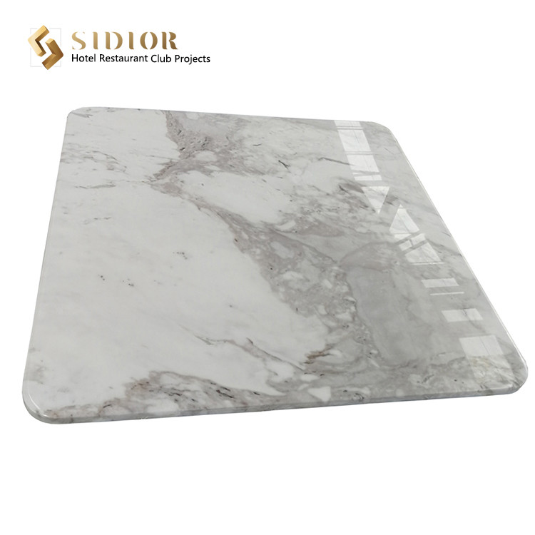 Canteen Dinning Desk, Restaurant Table Desk, Buffet Dinning Table, Man Made Marble Top, Powder Coated Base