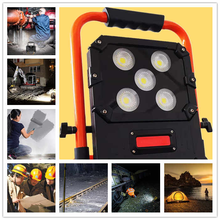 Robust IP65 Rechargeable 100W COB LED Work Site Light With Fast Charging