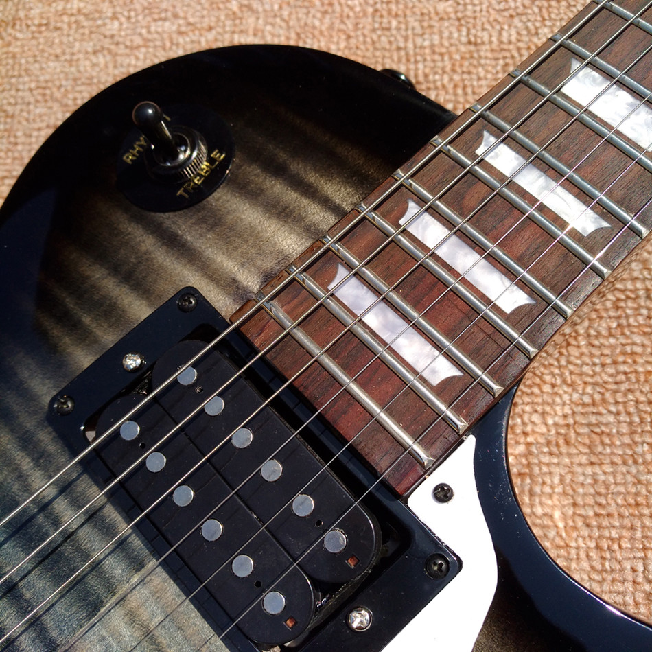 New style high quality LP standard joeperry electric guitar, Transparent black Flame Maple Top electric guitar
