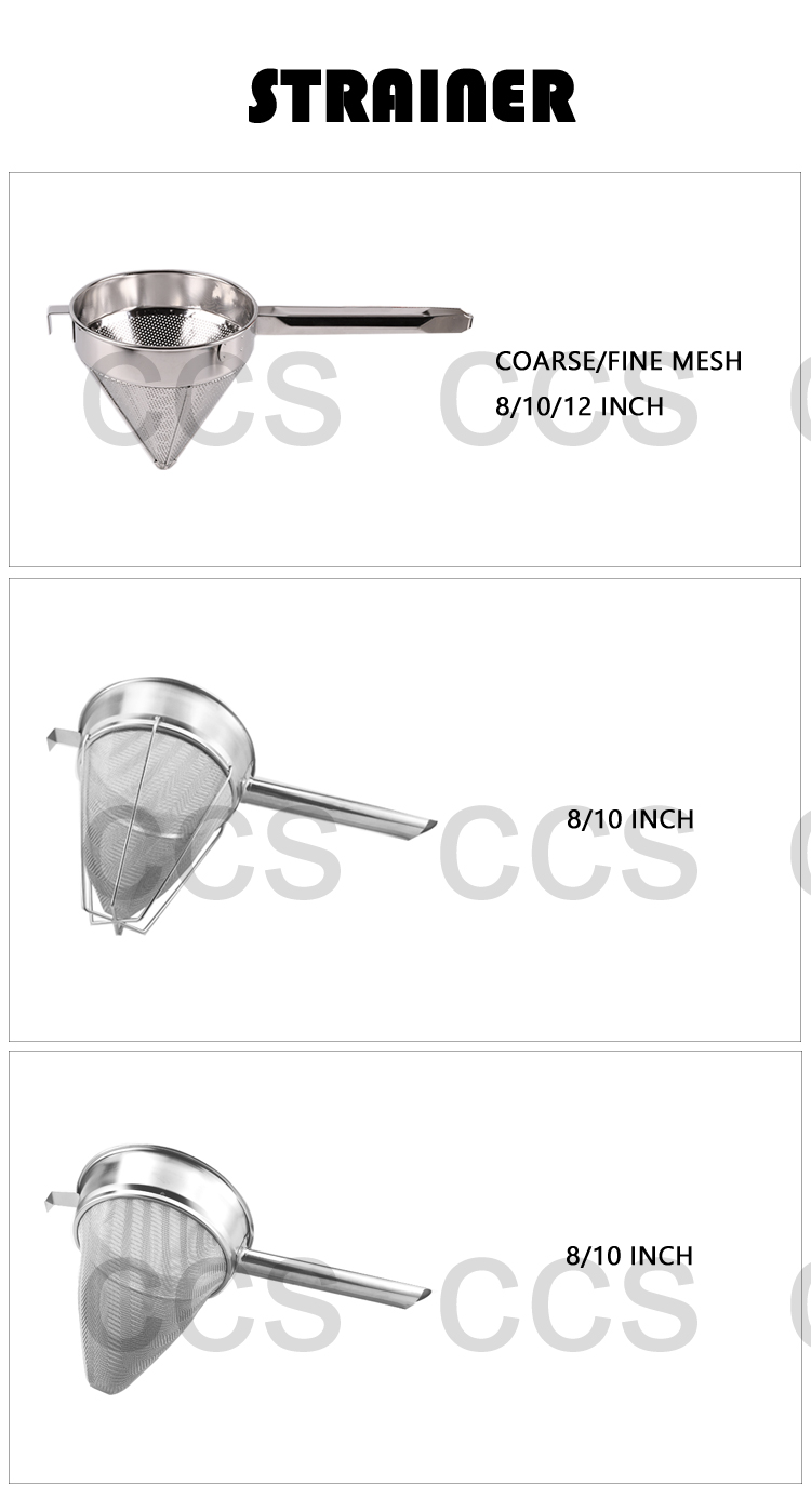 8/10 Inch Commercial Colander Steel Mesh Filter Stainless Steel China Cap Strainer Notch Wire Filter For Restaurant Filt