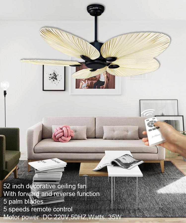 Firstshine Ceiling Fan 52 Inch/OEM Silent Motor Remote Control 5 Palm Blades No Light