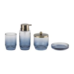 Quality Ombre Blue Glass Bathroom Accessories Set Round Shape Lotion Dispenser Bottle Included wholesale