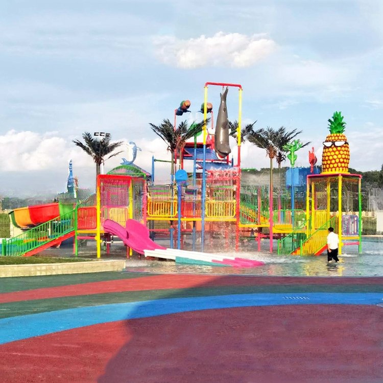 Outdoor Playground Water Park Games Middle-Sized Water Playhouse with Slide
