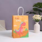 Brown Kraft Paper Dinosaur Hand Printed Cartoon Shopping Bag for Clothing in