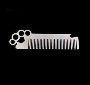 Quality Custom cool innovative men gift, engrave logo stainless steel hand long barber beard comb bottle opener wholesale