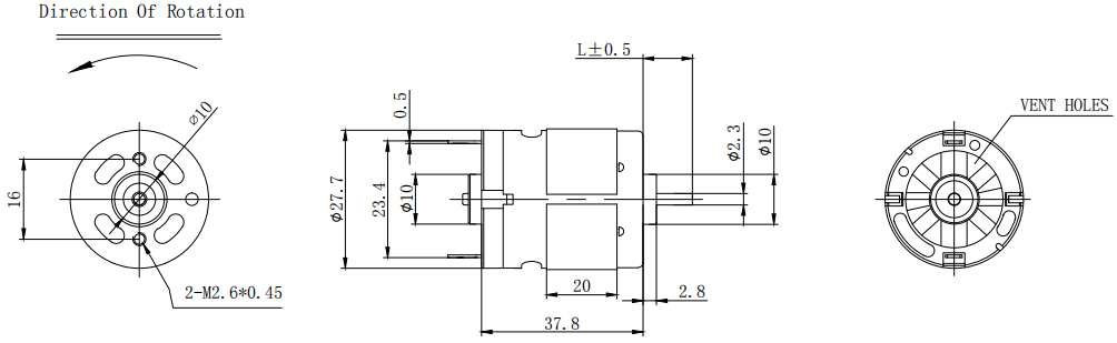 2 RS-380 Permanent Magnet Motor DC Dimension/Drawing