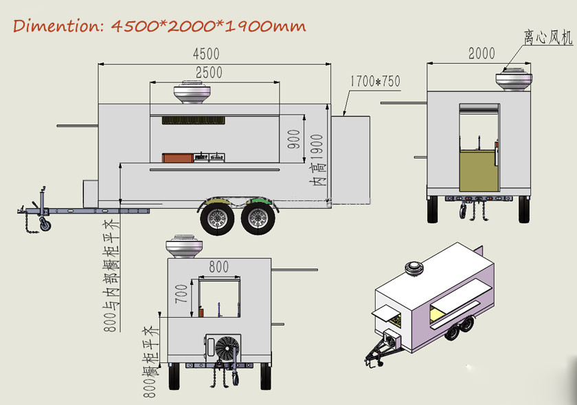 Kitchen Hotdog BBQ Food Trailers Fully Equipped Food Trucks For Events
