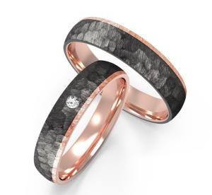 Quality Fashion Black Titanium Ring With Rose Gold Diamond Meteorite Texture Couple Ring wholesale