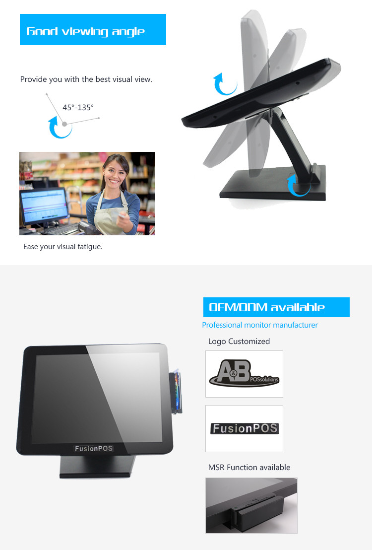 High Resolution 300cd/M2 Capacitive Pos Touch Screen Monitor TFT LCD Panel