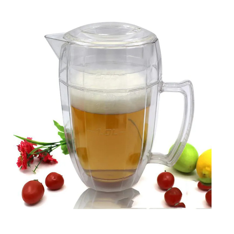 2L Double Wall Water Pitcher With Lid Covered Airtight Milk Juice Pitcher Plastic