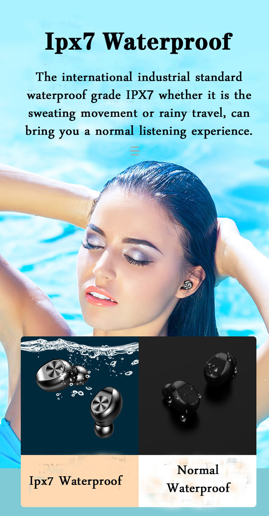 27*17mm Bluetooth Sports Earphones 50H Call Time IPX7 Waterproof Earbuds
