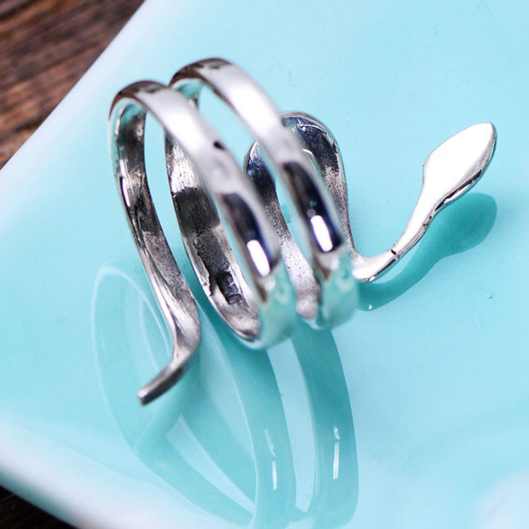 Sterling Silver Snake Wrap Ring Plain Polished Wide Women Jewelry(058262)