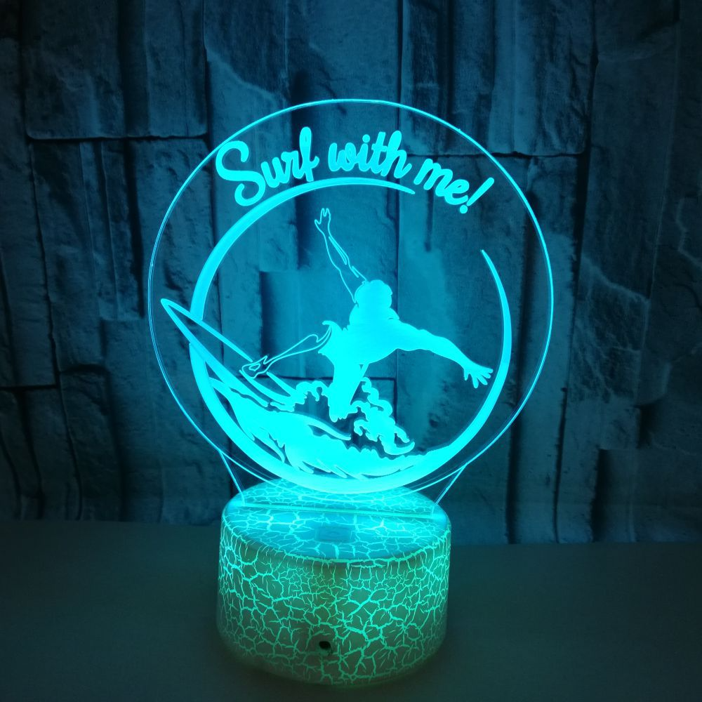 Custom OEM company sports logo pictures surf Waves 3D Night Lights Crack Stereoscopic 