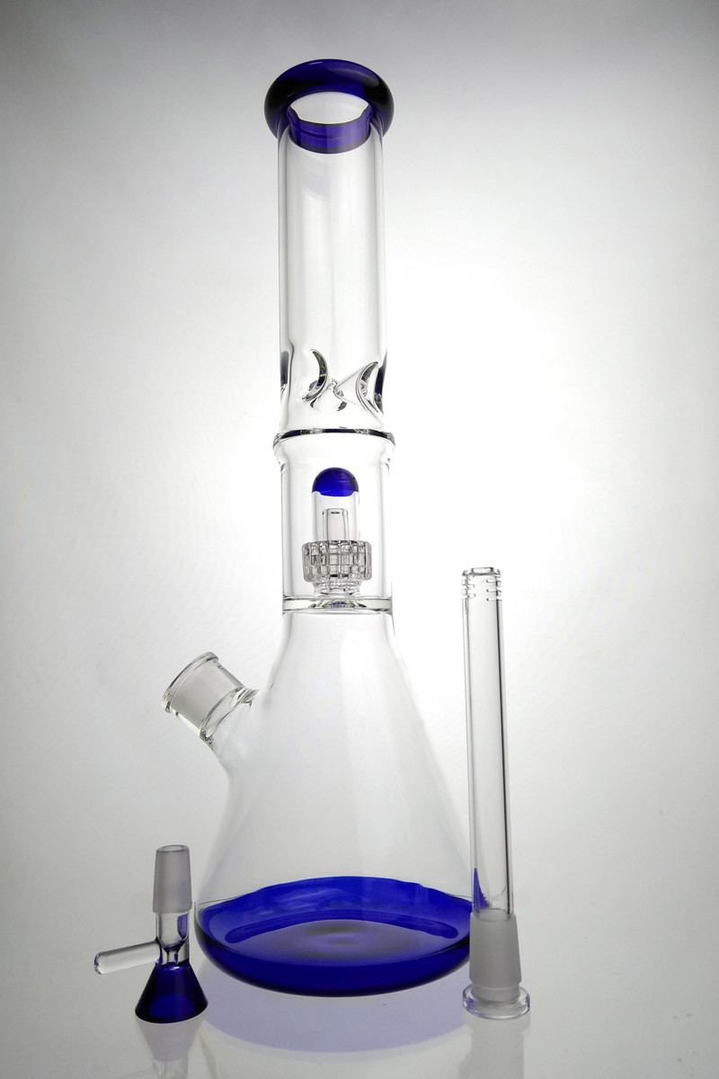 14.4mm Bottom Beaker Glass Water Bongs 15" Rasta Big Base Ice Water Pipes