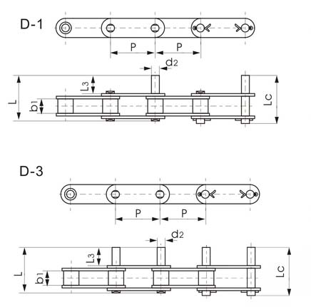 C2060 C2080 Double Pitch Conveyor Chains With Extended Pins
