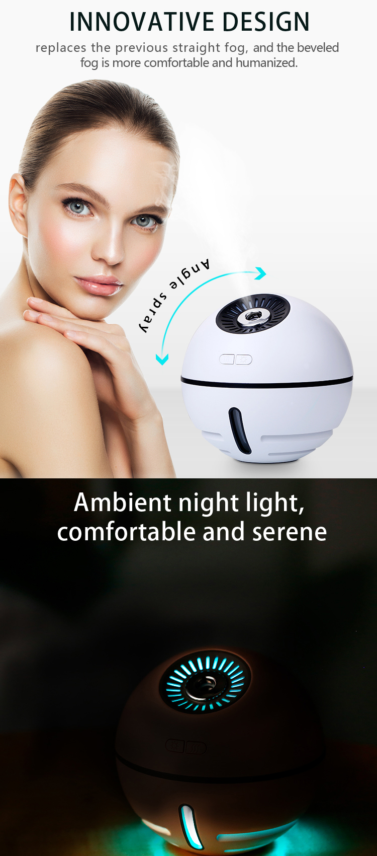 Two Colour Space Ball Home Ultrasonic Humidifier Changeable Colour LED Light Cool Mist