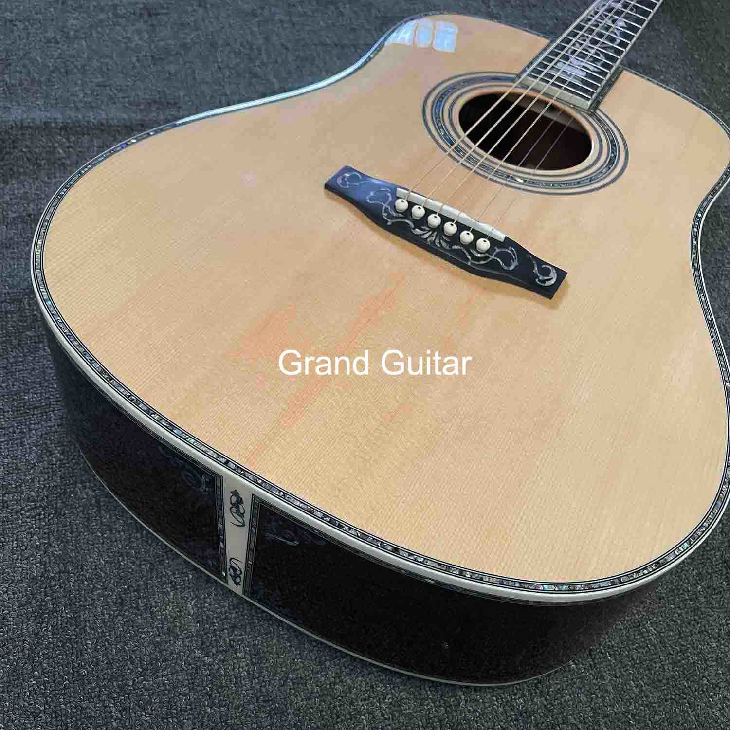 Custom Deluxe Solid Spruce Top Dreadnought Body Ebony Fingerboard 41 Inch Real Abalone Acoustic Guitar