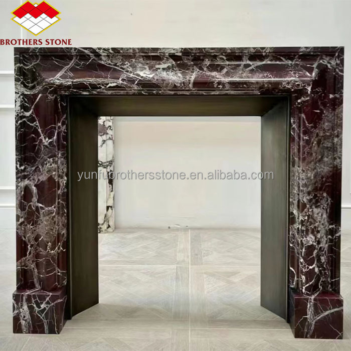 Indoor Stone Mantle for Modern Violet Marble Fireplace Surround in Luxury Living Room