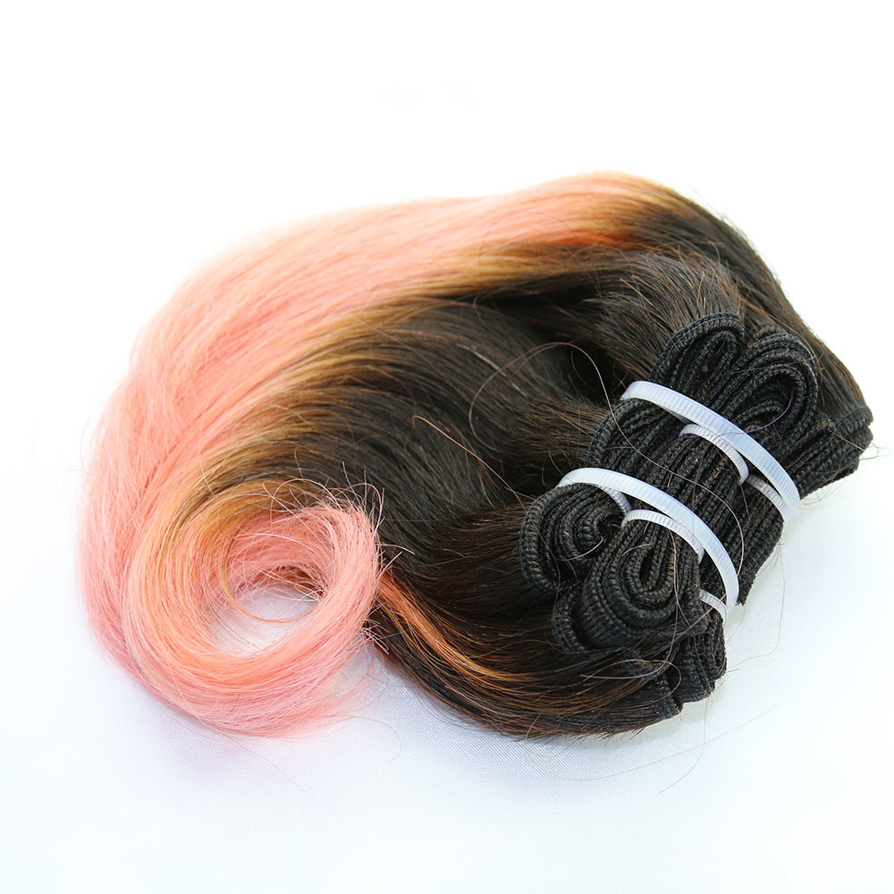 2017 New Style Short Hair Combre Pink Color Brazilian Hair Wefted Hair