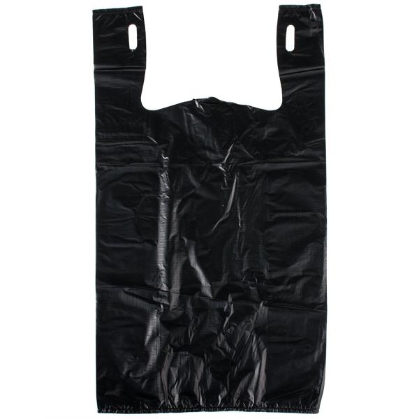Plastic Grocery T Shirt Bag Plain Black 12 X 6 X 21 (1000ct, Black) , HDPE