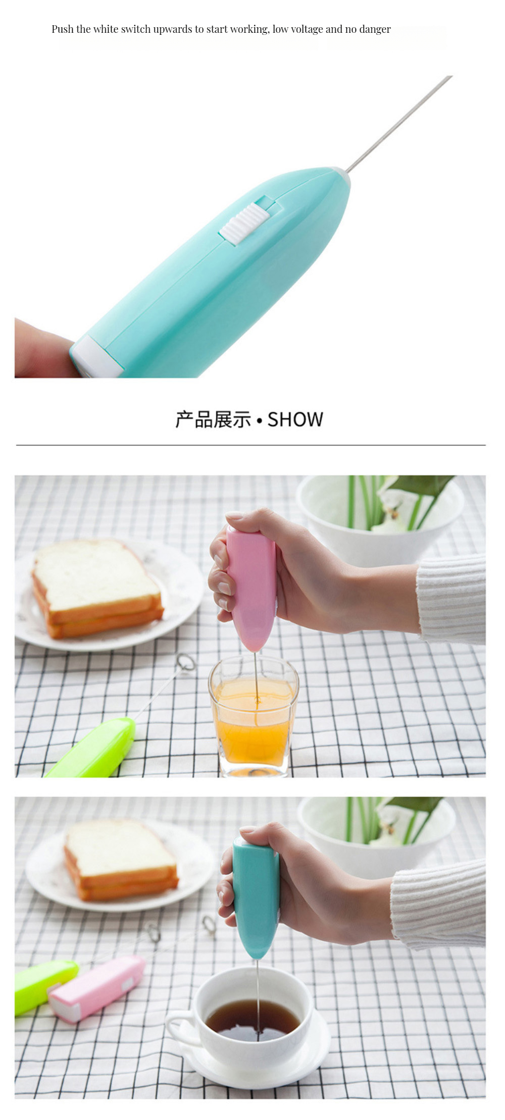 2024 Design Portable Mini Electric Egg Beater Stainless Steel Whisk for Milk Coffee Eggs