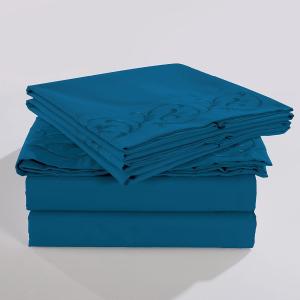 Quality NO Filling Elegant and Modern Scroll Flowers Embroidered Sheet Set 4pcs 100% Polyester wholesale