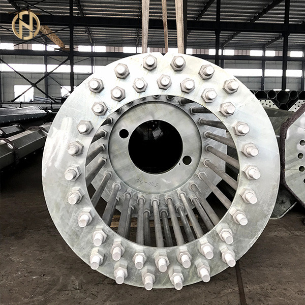 138KV HDG 35M Electric Utility Pole With Baseplate And M48 Anchor Bolt 60-90 Degree