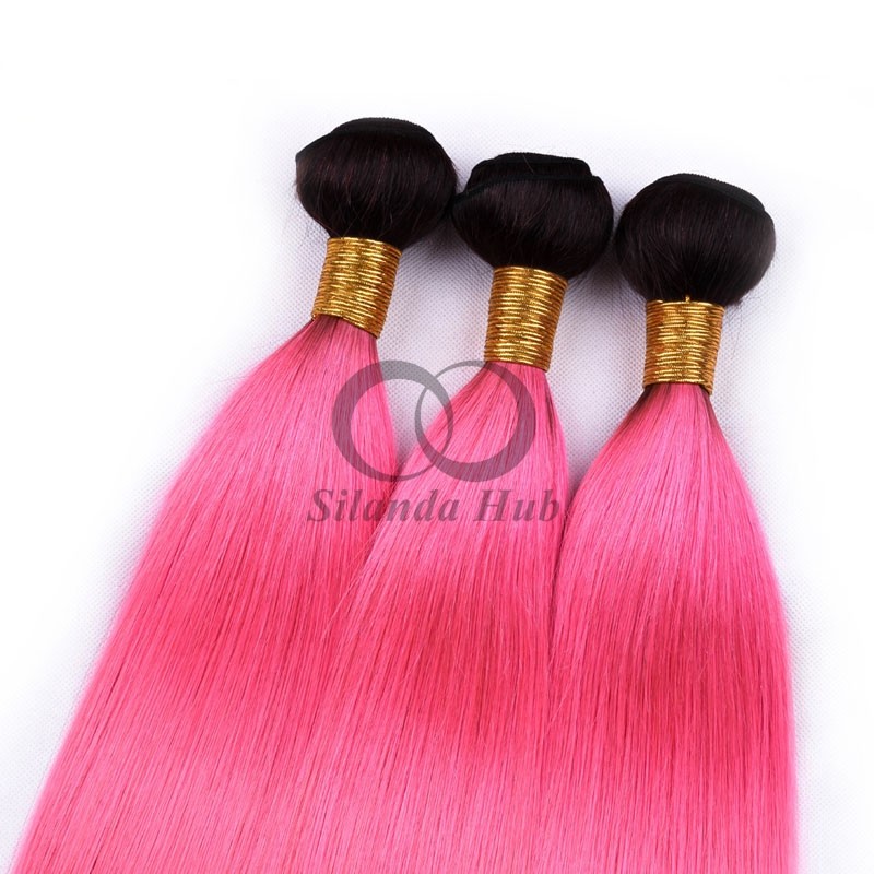 #T1B/Pink Straight Remy Human Hair Bundles Sew In Weave Bundles Brazilian Bundle Deals