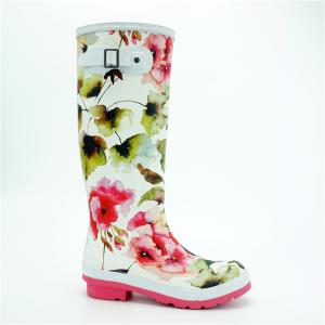 Quality Wear Resistant Knee Length Rubber Boots , Flower Printed Garden Rubber Rain Boots wholesale