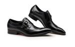 Round Toe Black Derby Mens Leather Dress Shoes With Buckle Banquet Oxford
