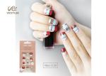 French Style Full Cover Red White And Blue Nails With Metallic Gold