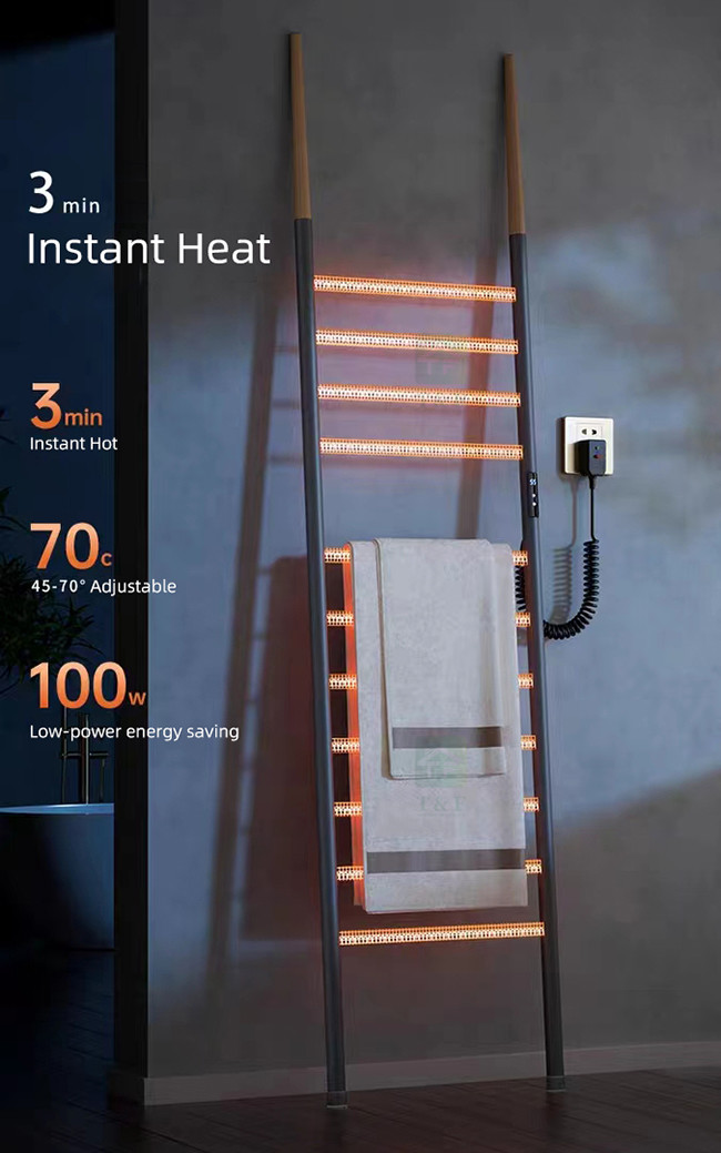 SUS304 Stainless Steel Floor Standing Ladder Bathroom Electric Heated Towel Drying Rack