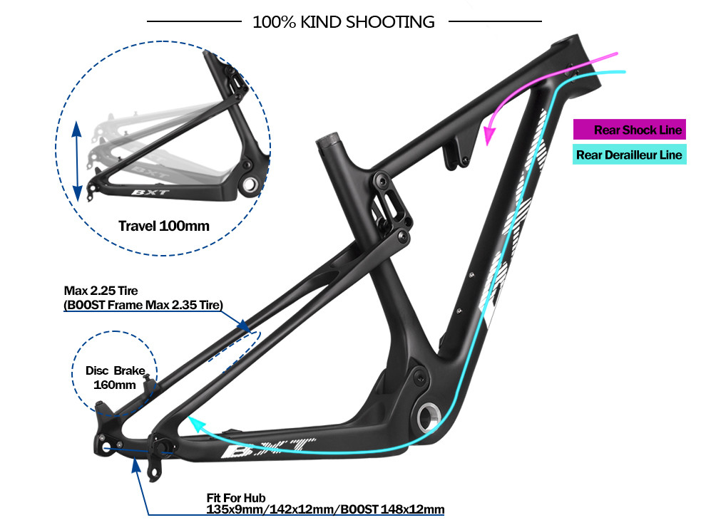 XC Carbon Mountain Bike Frame Mtb Full Suspension 29 Disc Brake