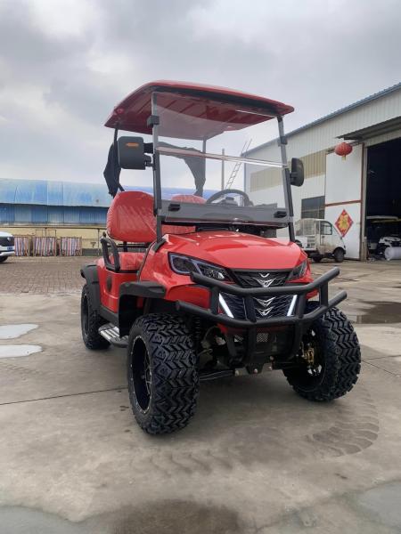 2 Seater Red Electric Hunting Golf Cart With Cooler Sound Bar Off Road Tires For