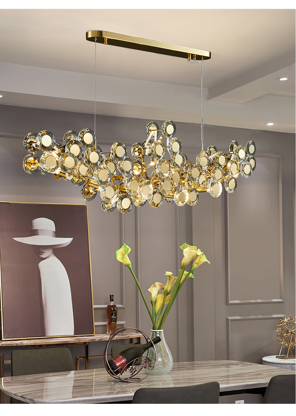 LED chandeliers home decor gold crystal lamp living room rectangular high ceiling lamp(WH-CY-238)