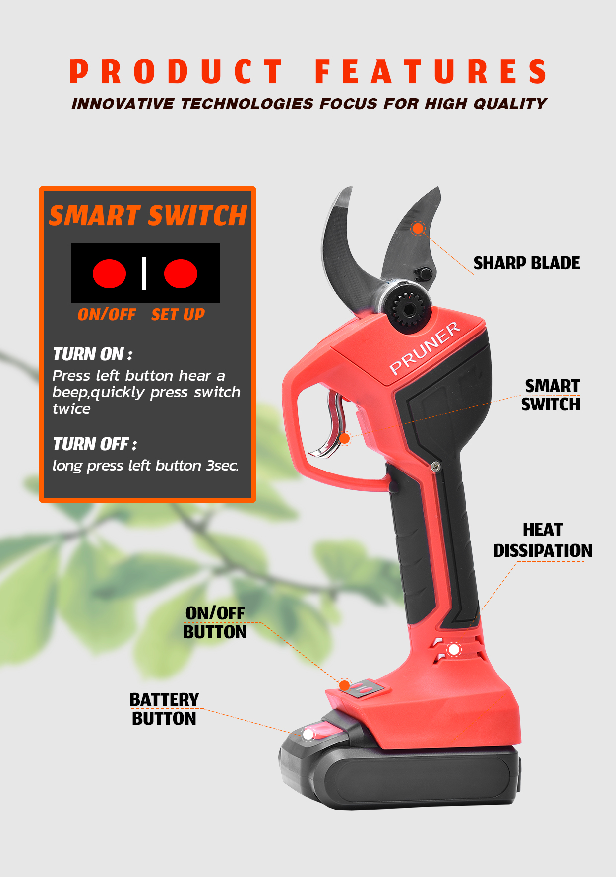 DC 21V Electric Pruning Shears 1.2in Tree Branch Cutter Battery Operated 28N.M