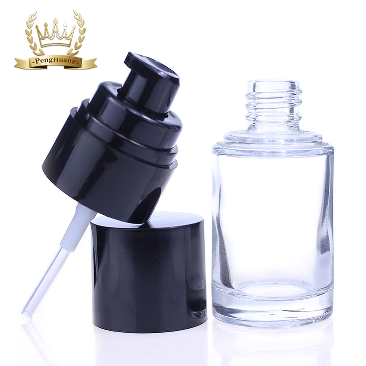 Empty 30ml Cosmetic Container Makeup Liquid Foundation Glass Bottle With Black Pump F037