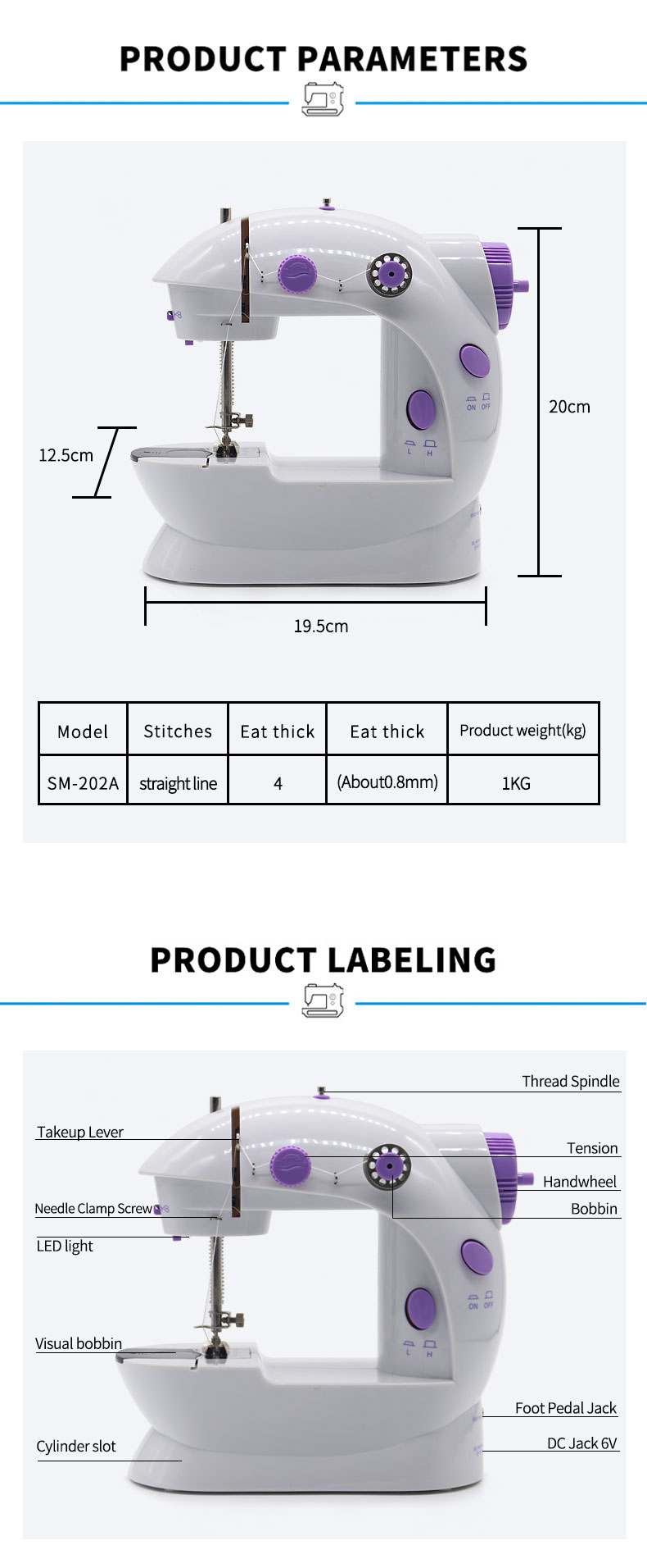 Lock Stitch Formation Multi-function Mini Electric Sewing Machine for Cloth UFR-2022