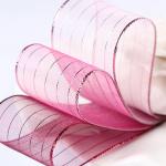 10mm-25mm Gold Line Striped Polyester Organza Ribbon for Gift Wrapping and Boxes