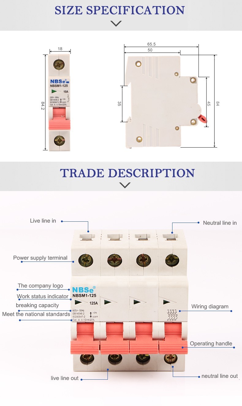 NBSe 3P 125A Industrial Type Circuit Breaker NBSM1-125 Series Overload Protection
