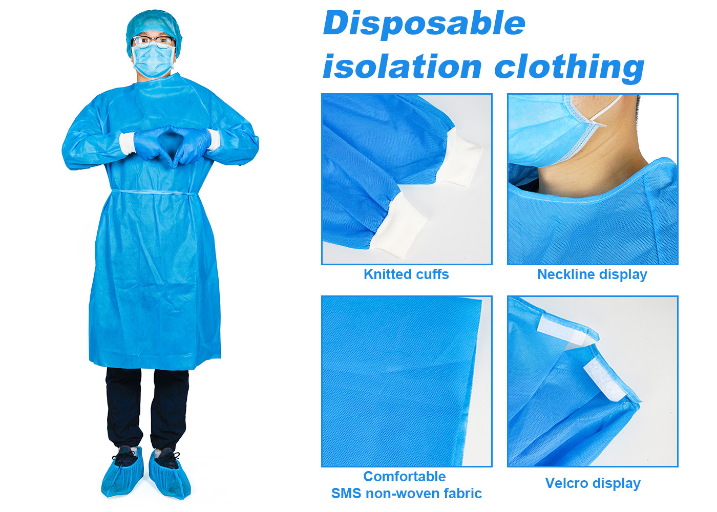 Liquid Proof Aprons Gown SMS Isolation Gowns Disposable SMS Isolation Gown With Knit Cuff