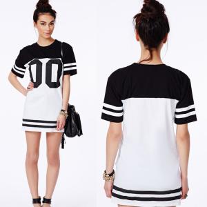 Quality Fashion Women Longline Loose Long T Shirt Baseball Dress With Printed wholesale